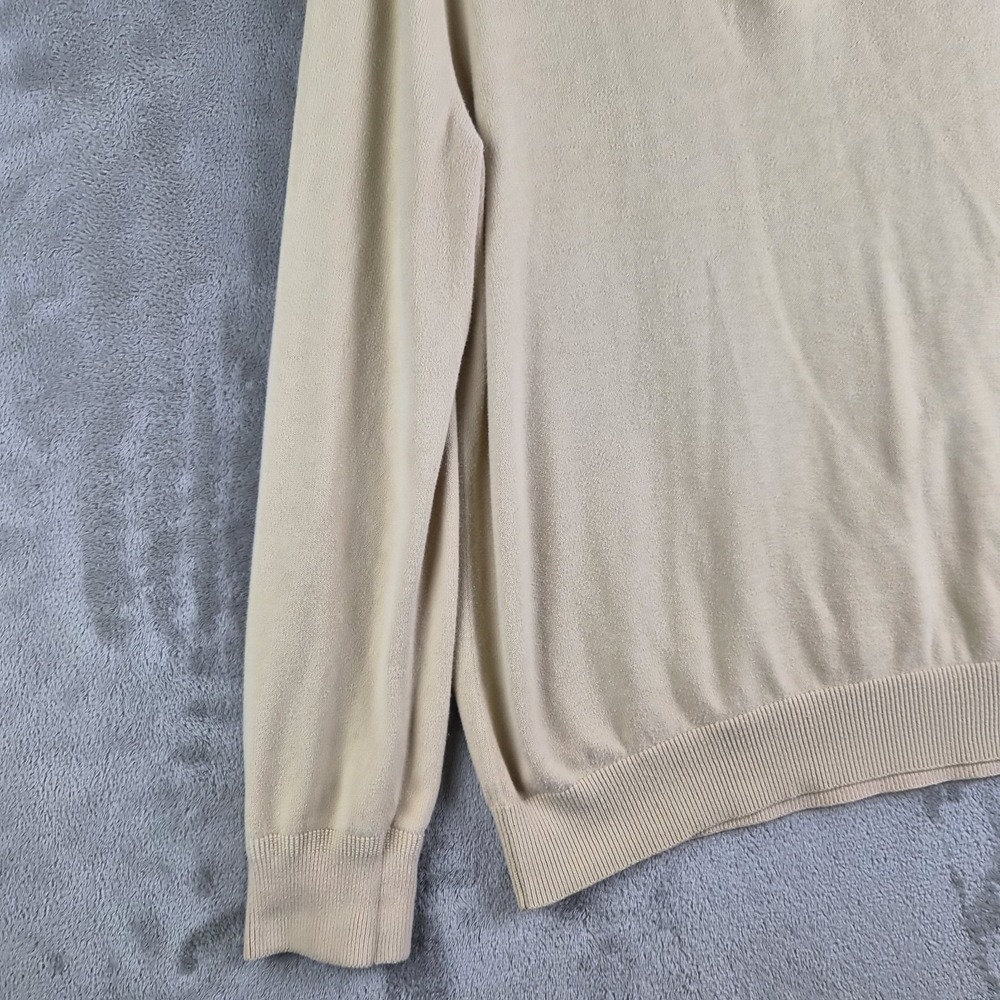 Tommy Hilfiger Sweater Mens Large Beige Knit 1/4 Zip Mock Neck Logo Pullover - Picture 6 of 11